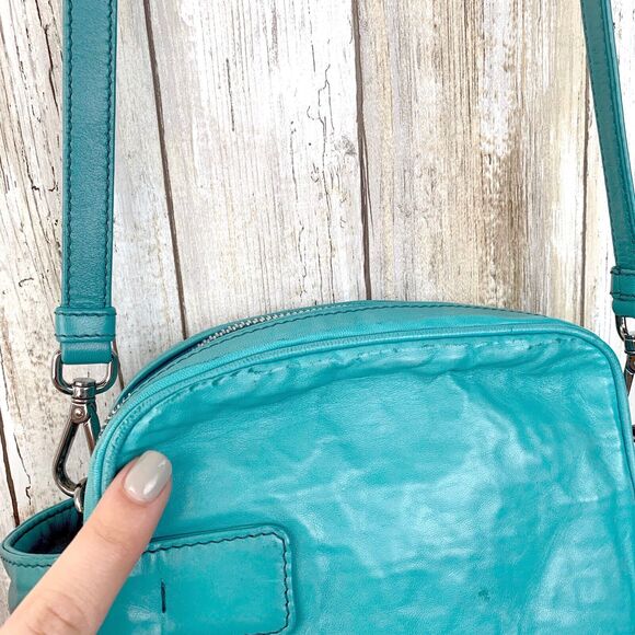 PRADA Pavone Blue Nappa Antique Leather Crossbody Camera Bag Zip Handheld RARE - Picture 5 of 12